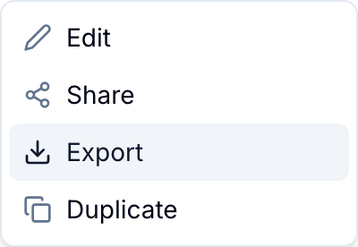 Report menu Report menu with Export highlighted