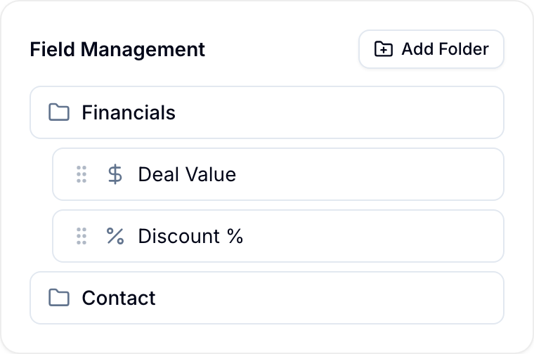 Field Management with folders Field Management panel with a folder grouping two fields