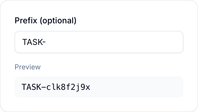 Configuring a prefix for internal Unique IDs Optional prefix for internal Unique IDs