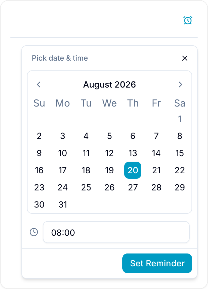 Picking a custom reminder date and time