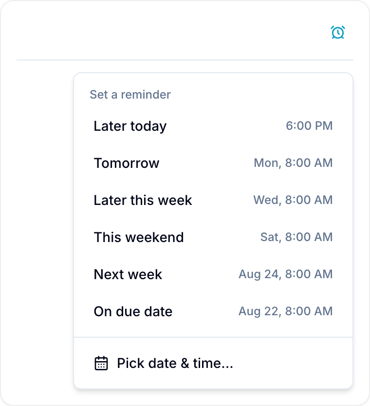 Reminder presets for common times
