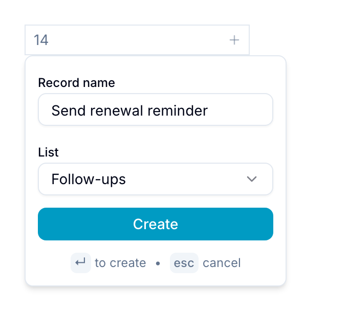 Quick-add popover for creating a new record on a specific calendar date